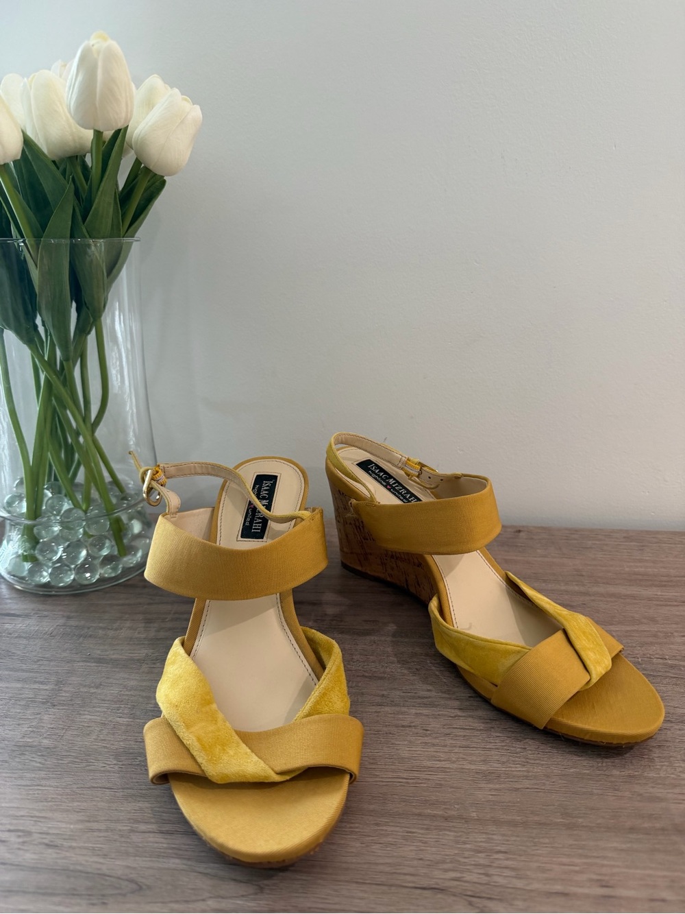 Isaac Mizrahi Mustard Yellow Wedge Sandals